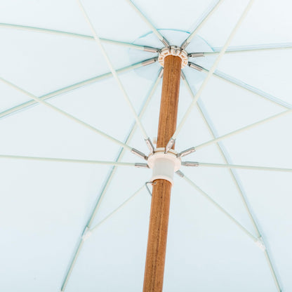 Business & Pleasure Co. Rio Umbrella Scalloped Brim For Beach, Patio or Picnic - 6' Boho Beach Umbrella, 7' Tall Wood Pole, UPF 50+, Santorini Blue