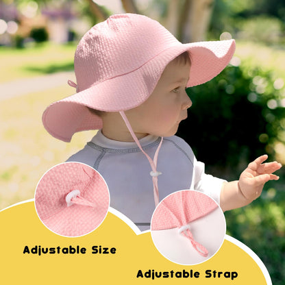 Baby Sun Hat Toddler Girl Beach Hat Adjustable Outdoor Summer Hat UPF 50+ Sun Protection Wide Brim Infant Kids (US, Age, 6 Months, 24 Months, Pink/White)