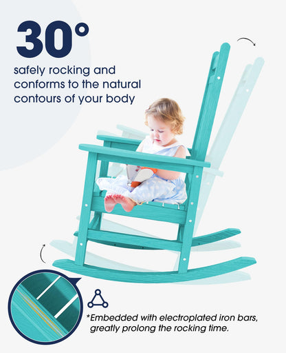 KINGYES Outdoor Rocking Chair Set of 2, All-Weather Patio Rocking Chairs for Porch, HDPE Rocking Outdoor Chairs with High Back for Adult, Heavy Duty Outdoor Patio Rockers for Garden, Lawn, Aruba