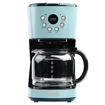 Haden Coffee Machine, 12 Cup Programmable Drip Coffee Maker with Auto Shut-Off Function and Reusable Washable Water Filter, Turquoise & Chrome