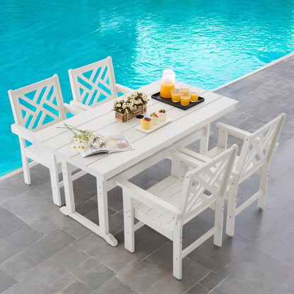 AXMOLM 5 Piece HDPE Outdoor Dining Set for 4, Patio Dining Furniture Set with Umbrella Hole, Outdoor Table and Chairs for Garden, Poolside, Backyard, Deck