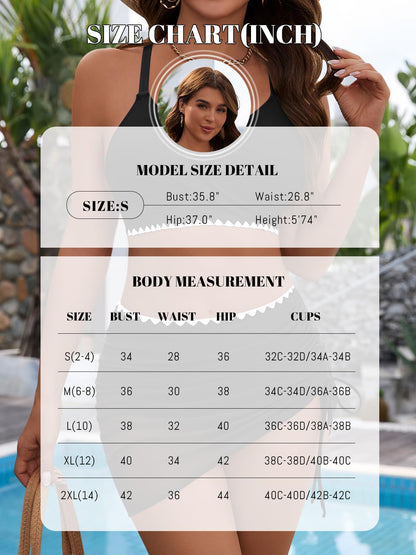 Dridreo Women's Bikini Sets V Neck High Waisted Swimsuits Twist Front Shell Stitched Two Piece Swimsuit Tie Side Swimwear Aqua Blue L
