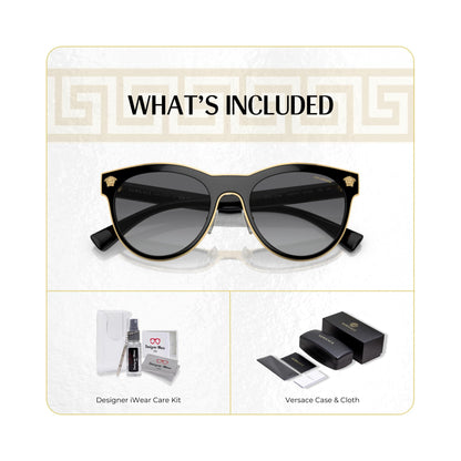 Versace VE2198 MEDUSA CHARM 1002T3 54MM Black/Light Grey Gradient Grey Polarized Round Sunglasses For Women +BUNDLE with ACCESSORY EYEWEAR KIT