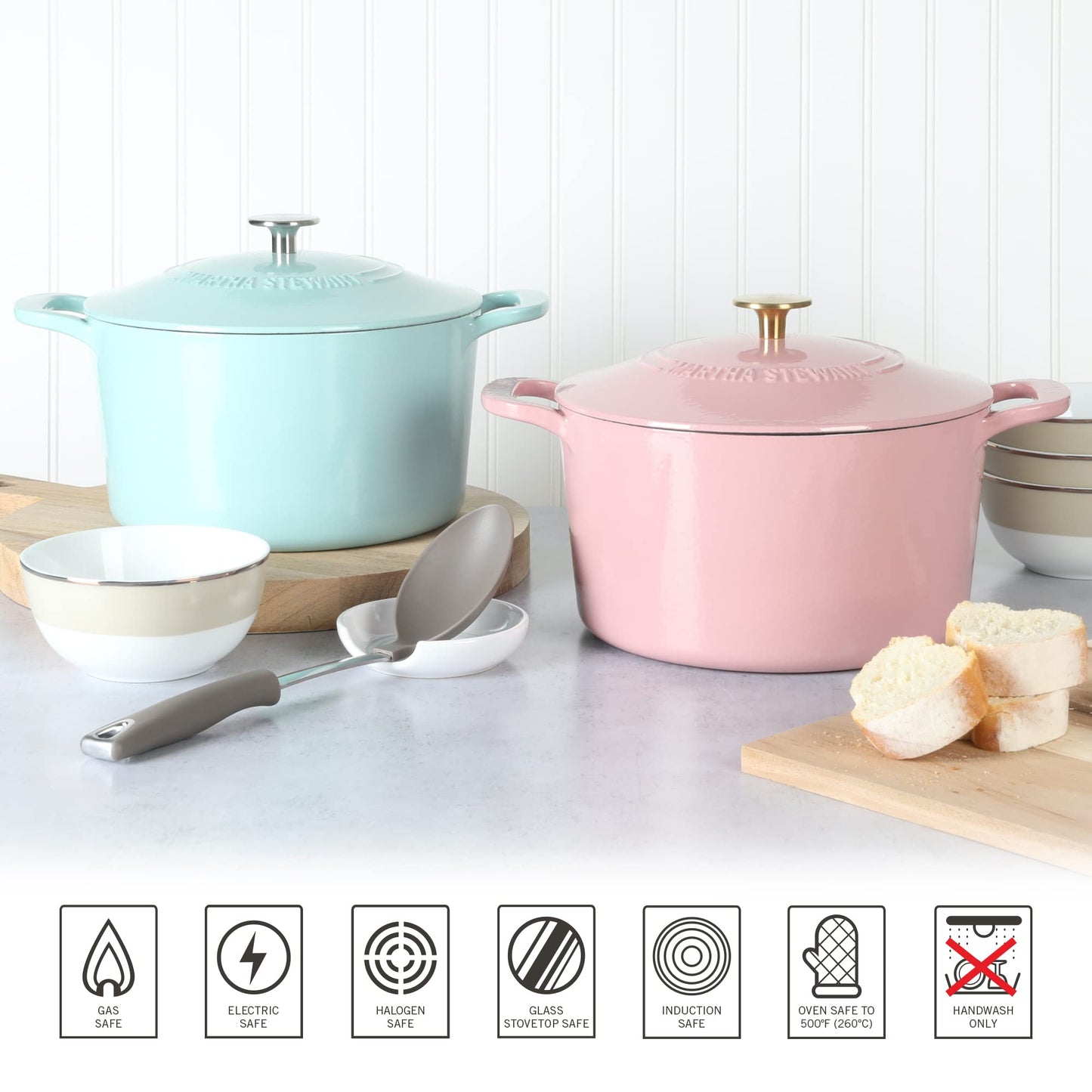 MARTHA STEWART Gatwick 7-Quart Enamel Cast Iron Dutch Oven – Martha Blue – Durable Heavy-Duty Dutch Oven for Slow Cooking, Braising & Baking