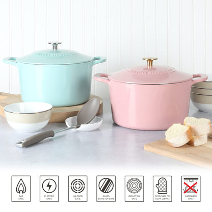MARTHA STEWART Gatwick 7-Quart Enamel Cast Iron Dutch Oven – Martha Blue – Durable Heavy-Duty Dutch Oven for Slow Cooking, Braising & Baking