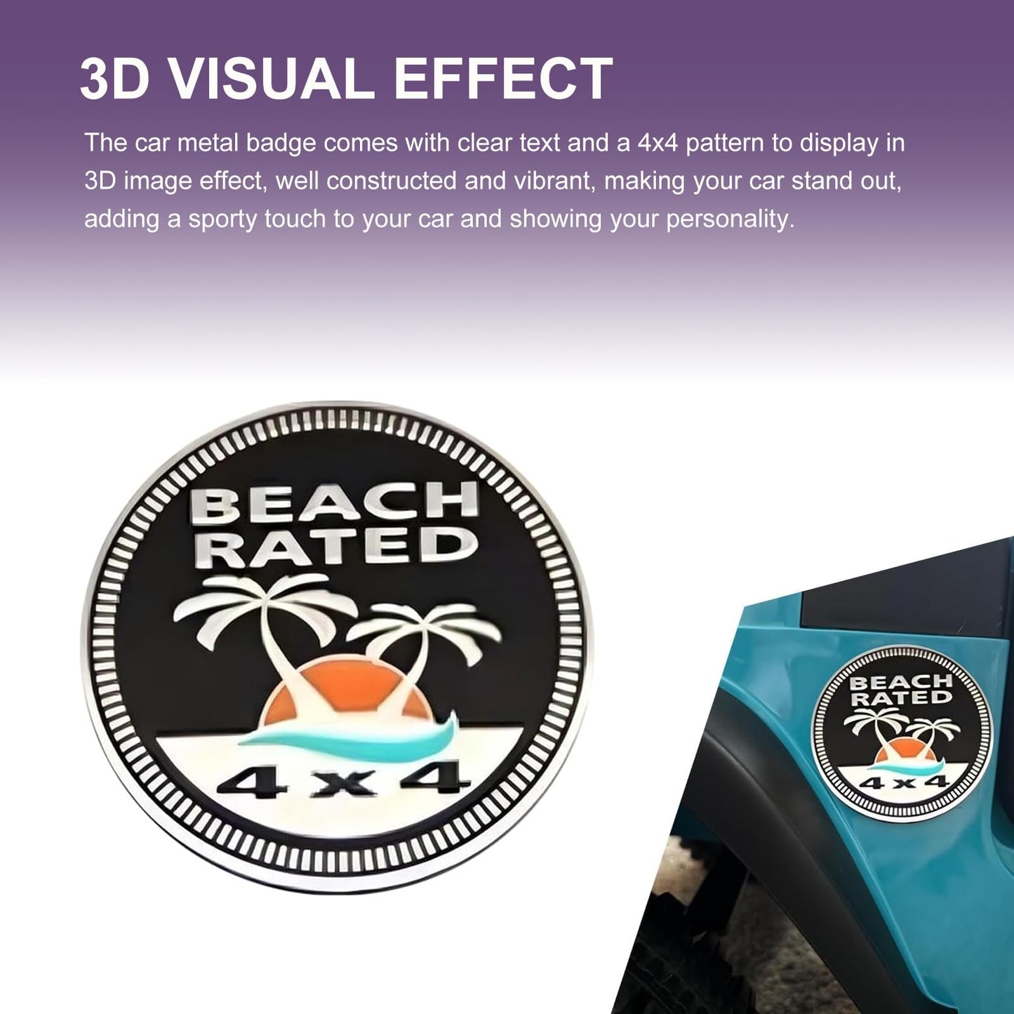 Beach Badge Rated Car Emblem, 3D Round Emblem Decals, 4 x 4 Car Badge Decals Stickers, Automotive Exterior Accessories, Compatible with Jeep Wrangler Vehicles Trucks SUV