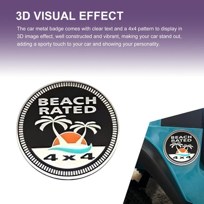 Beach Badge Rated Car Emblem, 3D Round Emblem Decals, 4 x 4 Car Badge Decals Stickers, Automotive Exterior Accessories, Compatible with Jeep Wrangler Vehicles Trucks SUV