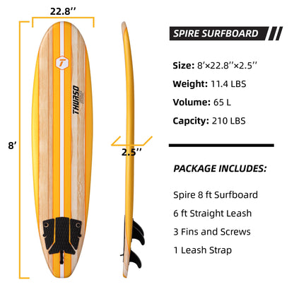 Thurso Surf Spire 8 ft Soft Top Foam Beginner Surfboard for Adults and Kids Perfect Longboard for Surfing Beach Fun and Water Sports Lightweight and Durable Modern Design for All Levels of Surfers