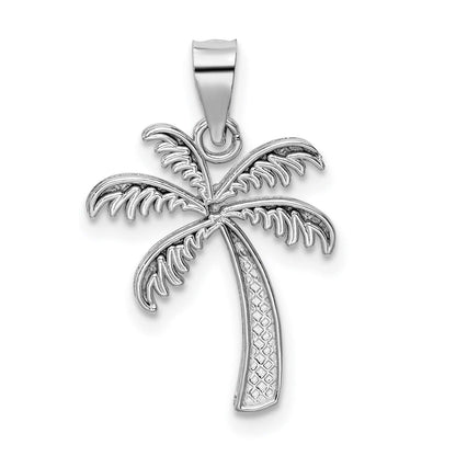 14k White Gold Palm Tree Pendant for Women with Scroll Detail, Tropical Beach Charm Necklace, Paradise Symbol Jewelry, Island Life Vacation Accessory, Coastal Nature Inspired Gold Pendant