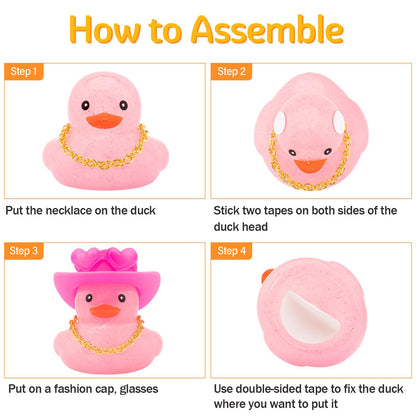 wonuu Car Rubber Ducks Light Pink Cowboy Hat, Dashboard Decorations Sparkling Duck for Car Ornament Accessories with Cap Heart Glasses Chain (Light Pink White)