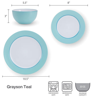 Pfaltzgraff Grayson Teal 12 Piece Dinnerware Set, Service for 4