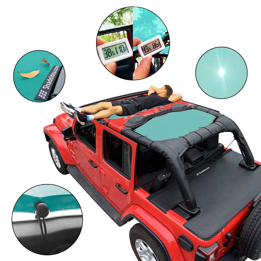 Shadeidea Sun Shade Top for Jeep Wrangler JL Unlimited (2018-2023) 4 Door Front and Rear 2 piece-Tiff Blue Mesh Screen Sunshade JLU Top Cover UV Blocker with Grab Bag- 10 Year Warranty