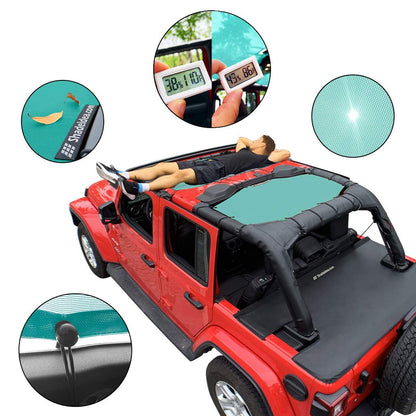 Shadeidea Sun Shade Top for Jeep Wrangler JL Unlimited (2018-2023) 4 Door Front and Rear 2 piece-Tiff Blue Mesh Screen Sunshade JLU Top Cover UV Blocker with Grab Bag- 10 Year Warranty