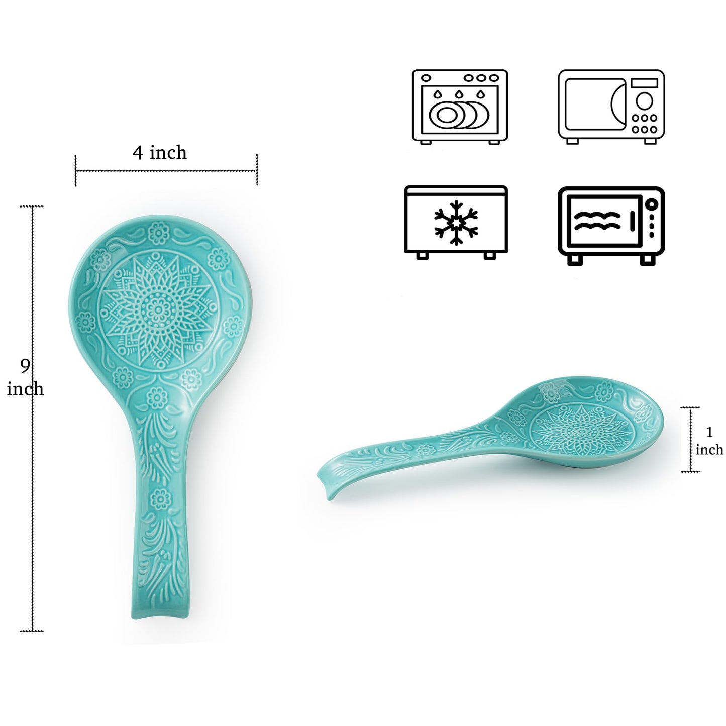 Ceramic Spoon Rest, 9 Inches Large Spoon Holder for Kitchen Counter, Kitchen Accessories, Dishwasher Safe, Turquoise