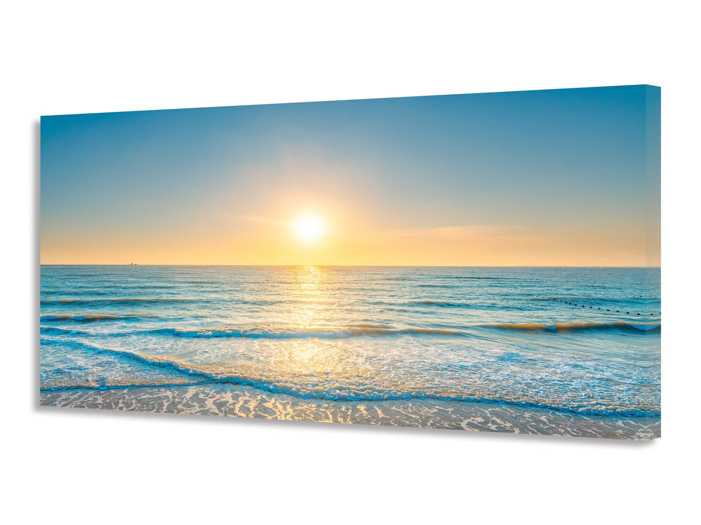KUNHAAH Wall Art Canvas Painting Blue Sea Beautiful Seascape 1 Piece Ocean Sunset Waves Picture Poster Print Framed and Stretched Ready to Hang for Living Room Bedroom Artework