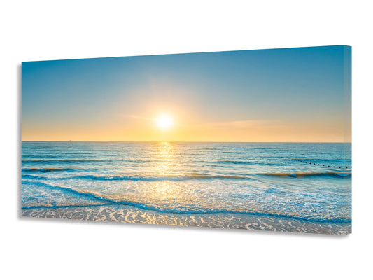 KUNHAAH Wall Art Canvas Painting Blue Sea Beautiful Seascape 1 Piece Ocean Sunset Waves Picture Poster Print Framed and Stretched Ready to Hang for Living Room Bedroom Artework