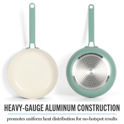 Martha Stewart Emmeline Premium Nonstick PFA Free Ceramic Interior 12 Piece Heavy Gauge Enamel Aluminum Pots and Pans Cookware Set - Teal