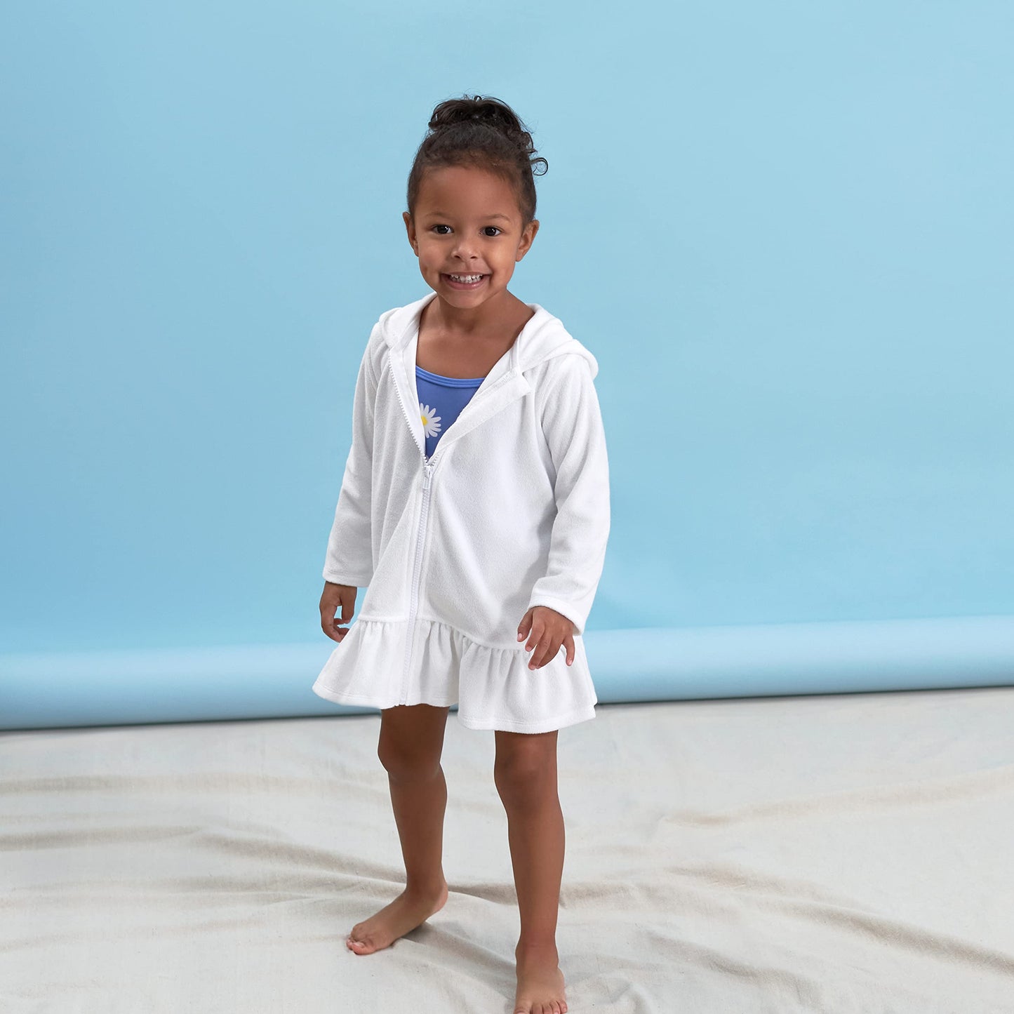 Gerber Baby Girls Toddler Zipper Hoodie Terry Swimsuit Cover Up, White, 18 Months