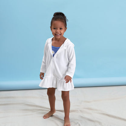 Gerber Baby Girls Toddler Zipper Hoodie Terry Swimsuit Cover Up, White, 18 Months