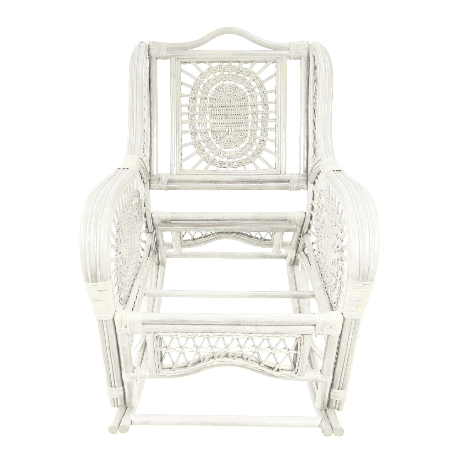 Malibu Lounge Rocking Chair ECO Handmade Natural Wicker Rattan White Color with Cream Cushion, Indoor ONLY