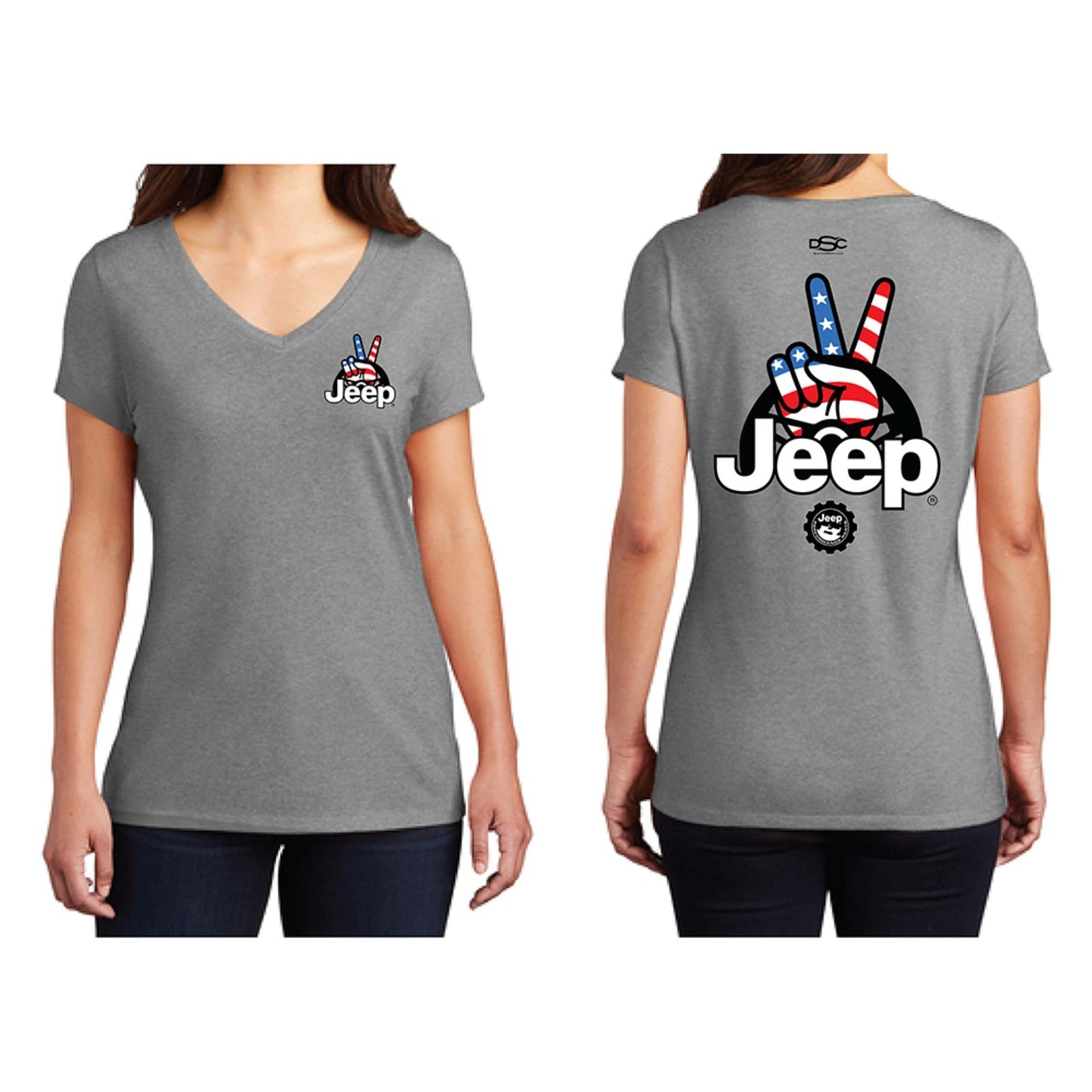 Jeep Ladies Wave USA V-Neck T-Shirt (Heather Grey, XXL)
