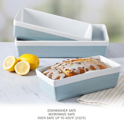 MARTHA STEWART 3-Piece Oven to Table Stoneware Bakeware Set – Baking Dish & Casserole Set – Dusty Blue – Durable Oven-Safe Bakeware for Baking and Serving