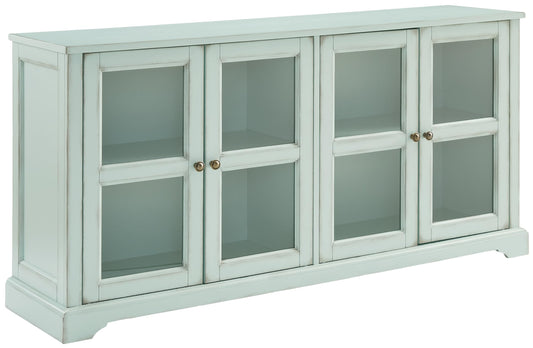 Crosley Furniture Holbrook Traditional Glass Door Sideboard Buffet Cabinet, Kitchen Storage, TV Stand, Distressed Seafoam Blue