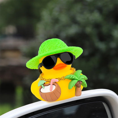 wonuu Summer Beachy Vacation Duckies, Tropical Paradise Rubber Duck Beach Surfing Ocean Voyage Rubber Ducks (Yellow, Coconut Drink, Palm Tree)