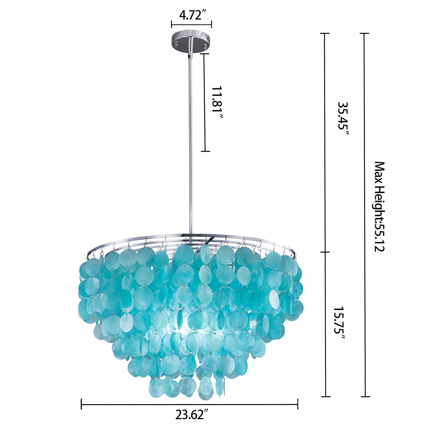 Wellmet Natural Capiz Shell Chandelier, 6 Lights Coastal Modern Blue Capiz Chandelier Pendant Lighting, Hanging Round Layered Chandelier for Living Room, Bedroom, Kitchen, Foyer, 23.62” D