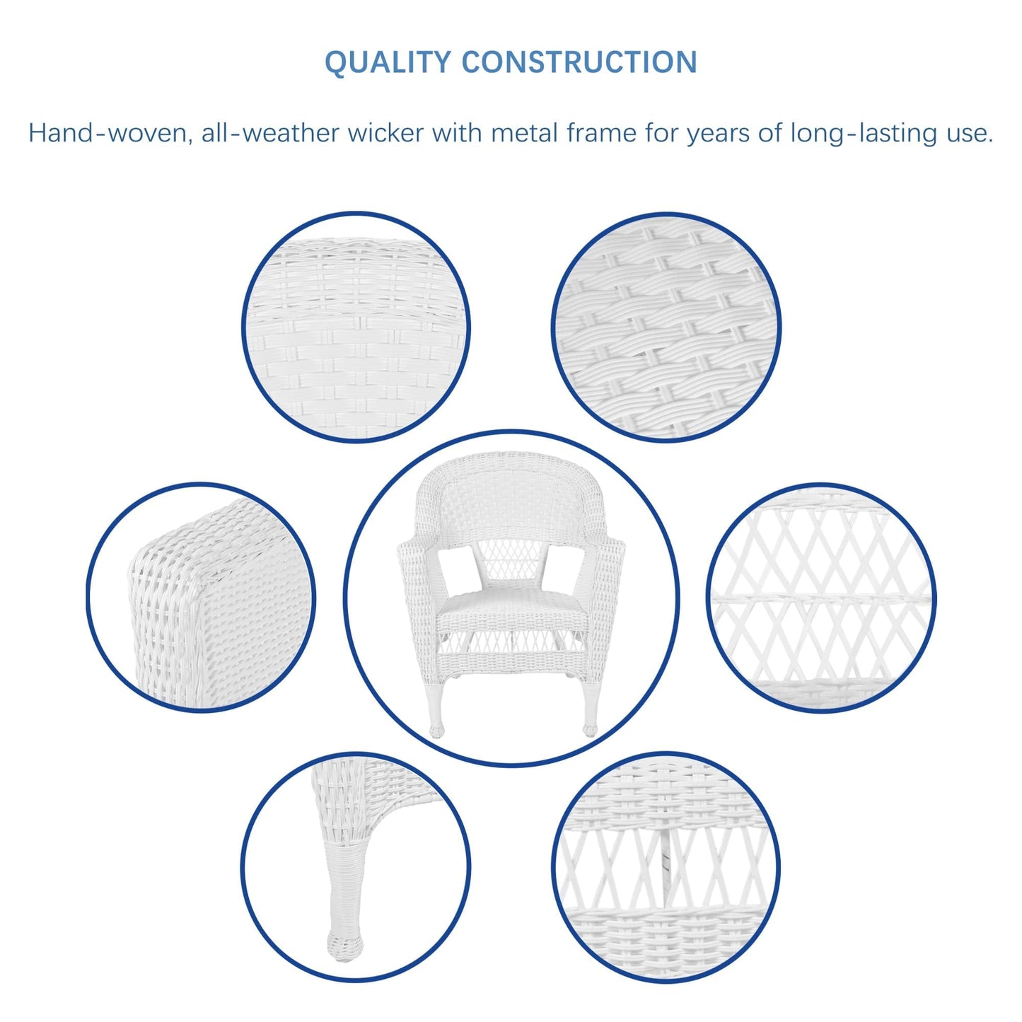 Jeco 5 Piece Wicker Outdoor Dining Set, White