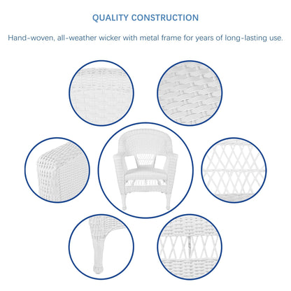 Jeco 5 Piece Wicker Outdoor Dining Set, White