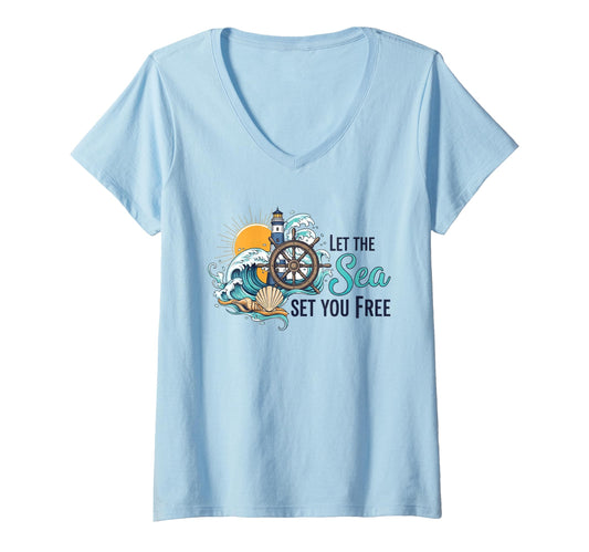 Women's Let The Sea Set You Free V-Neck T-Shirt
