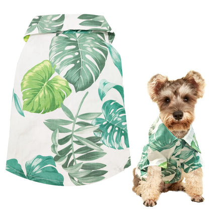 LKEX Dog Shirt Hawaiian Puppy Clothes, Leaf Printed Lapel Vest Summer Polo T-Shirt Pet Apparel Dog Clothes for Small Medium Boy Girl Dogs Cats, Cool Doggy Kitten Outfits Costumes M