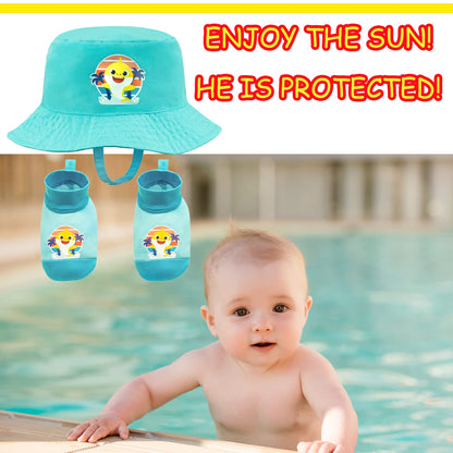 Nickelodeon Baby Shark Aqua Bucket Swim Hat and Booties Set, Sun Protection UPF 50+ - Age 0-12 Months