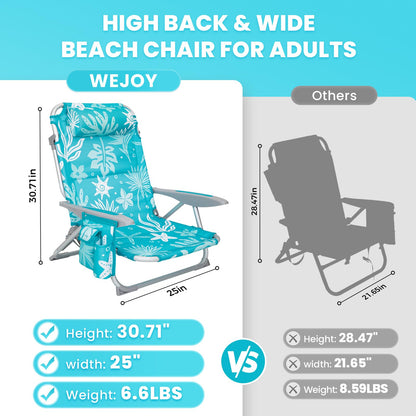 #WEJOY Beach Chair for Adults, Reclining Adjustable Position,Lay Flat Lightweight Folding Portable Aluminum Chair with Backpack Straps,Padded headrest, Heavy Duty 400 lbs Lawn Chair for Beach, 2 Pack
