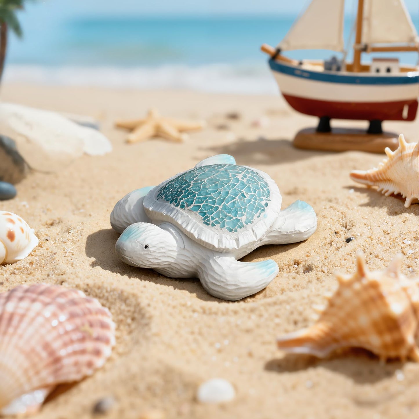 Zonling Sea Turtle Figurines Sea Turtle Gifts for Women Ocean Decoration Beach Theme Home Decor for Bathroom, Living Room, Office