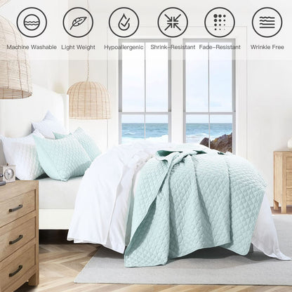 HORIMOTE HOME Quilt King Size Aqua Blue, Lightweight Quilt for Summer, Ultra-Soft Microfiber Modern Style Quilted Clouds Pattern Bedspread Quit Set 3 Pieces(1 Quilt and 2 Pillow Shams)