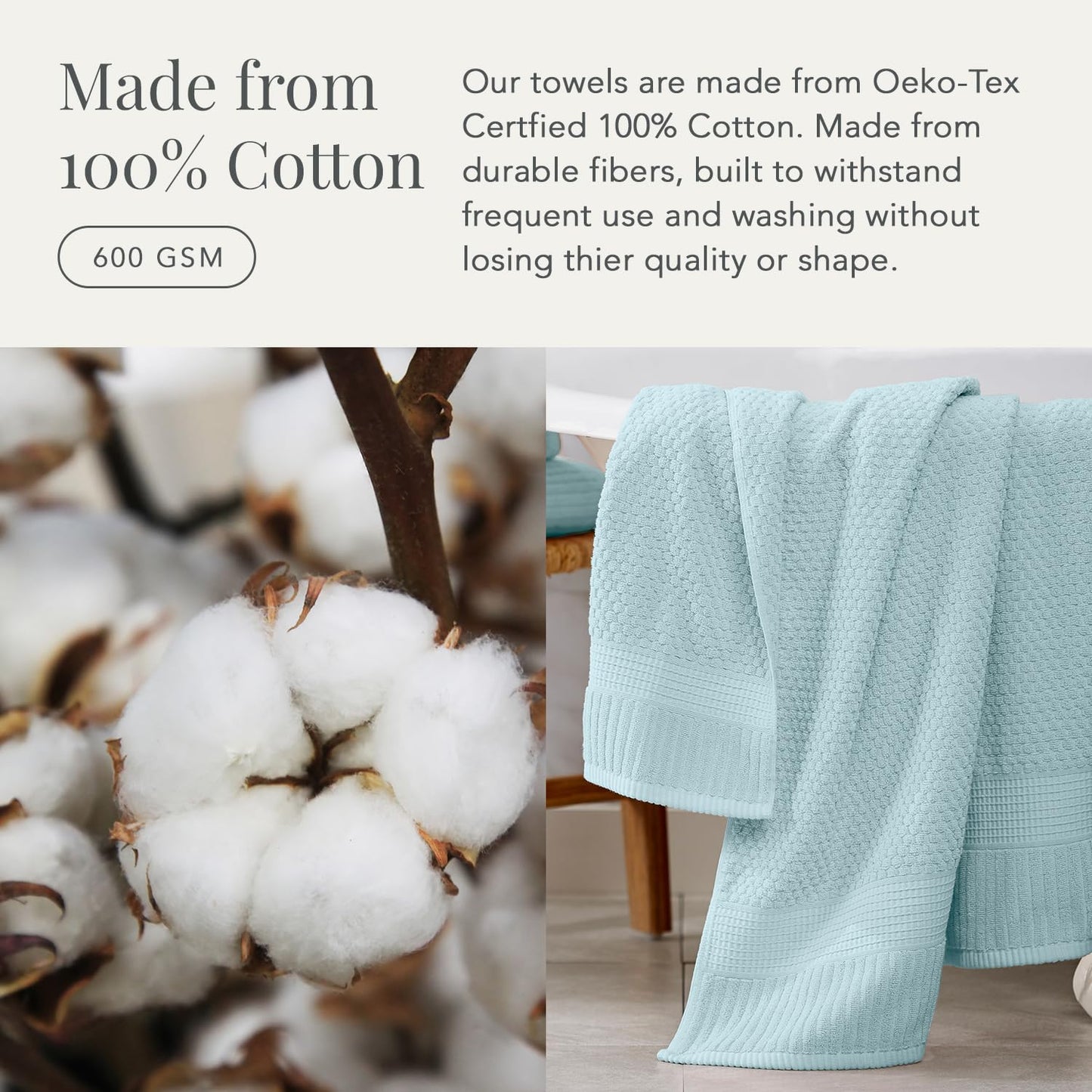NY Loft 100% Cotton Towel Set 6 Piece | Super Soft & Absorbent Quick-Dry 2 Bath Towels 2 Hand Towels & 2 Washcloths |Textured and Durable Cotton | Trinity Collection (6 Piece Set, Seafoam)