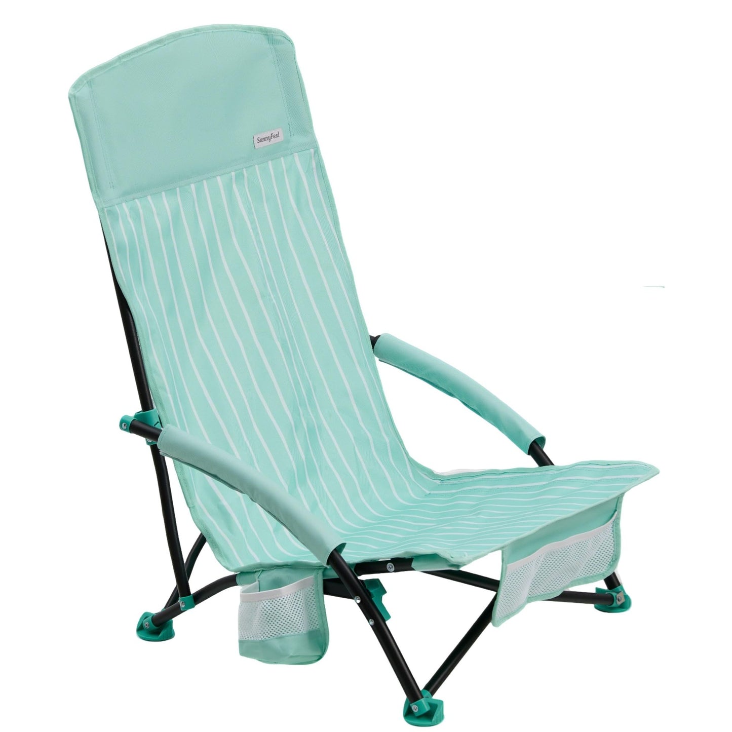 SUNNYFEEL Folding Beach Chair, High Back Beach Chairs for Adults, Lightweight Portable Camp Chair 300lbs Heavy Duty with Carry Bag, Mesh Back, Cup Holder for Outdoor Travel Picnic Concert, Green
