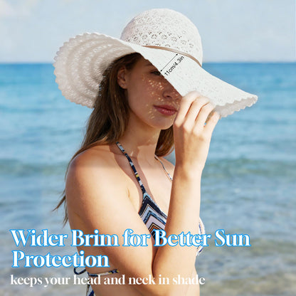 Oweisong Beach Hats for Women Summer Sun Hat Floppy Packable Wide Brim Lace Hats for Vacation Travel
