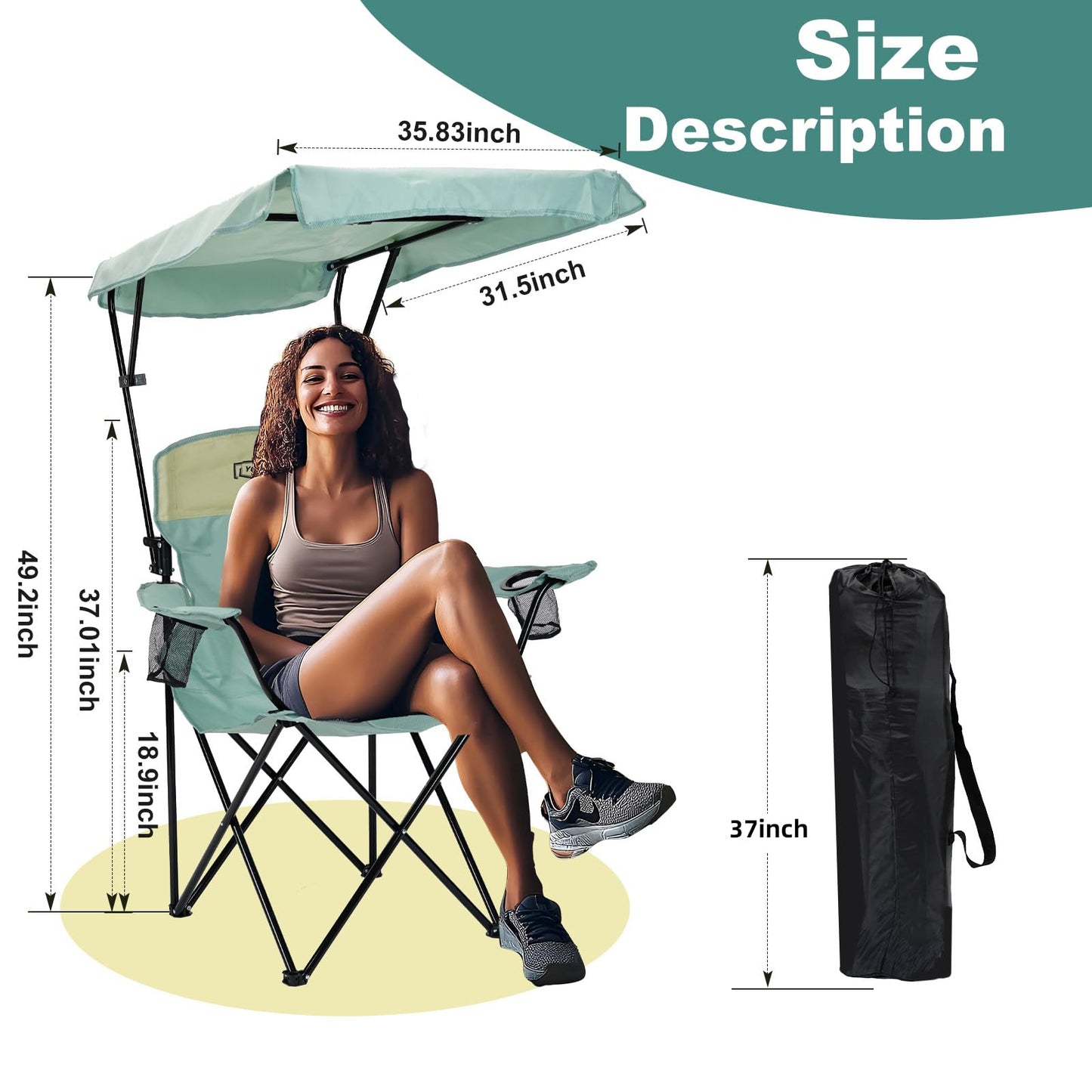 YOUNG WOOD Portable Camping Chair Beach Chair with Shade Canopy, Fold Lightweight Oversized for All, Easy to Open and Close Without Installation, Side Pocket Design for All Outdoor Activities, Blue