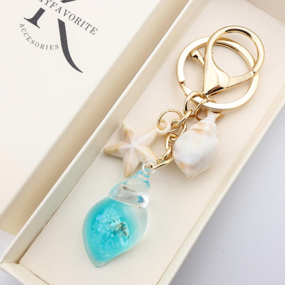 MyfavoriteK Seashell Keychain Purse Charm for Women Girls Tote Bag Backpack Accessory Cute Beach Key Chain (Turquoise)