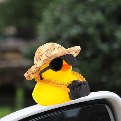 wonuu Car Rubber Ducks, Dashboard Decorations Swimming Duck for Car Ornament Accessories with Straw Hat, Glasses, Sunglasses, Sun Umbrella, Swim Ring, Mini Camera Dolphin Ring Yellow