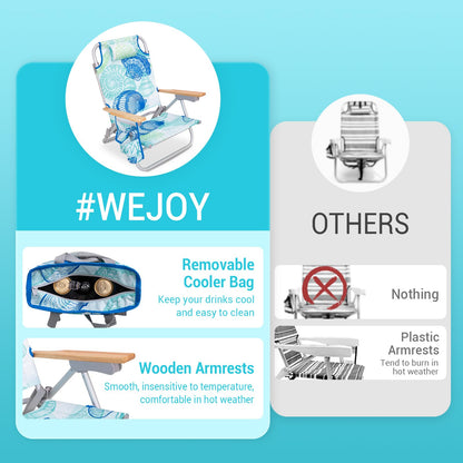 #WEJOY Beach Chair with 4 Positions for Adults Portable Backpack Aluminum Beach Chair with Wooden Armrest Lightweight Folding Chairs with Back Pocket Bag for Lawn Pool Patio Camping (Cyan Green)