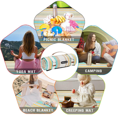 G GOOD GAIN Picnic Blanket Waterproof & Sand Proof,Beach Blanket Portable with Carry Strap, XL Large Foldable Picnic Rug Machine Washable for Camping Party,Wet Grass,Kids Playground.(Pineapple Yellow)