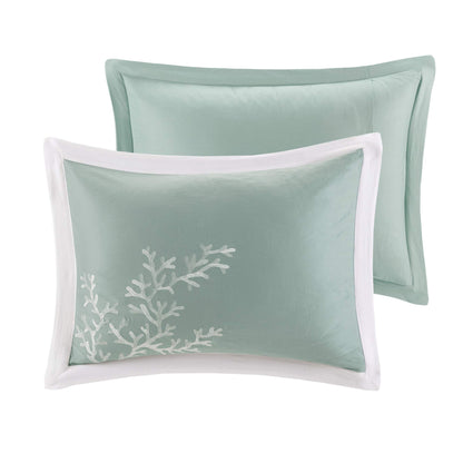 Harbor House Cotton Comforter Set - Coastal Oceanic Sealife Design, All Season Down Alternative Bedding with Matching Shams, Bedskirt, Queen(92"x96"), Coastline, Coral Aqua, 4 Piece