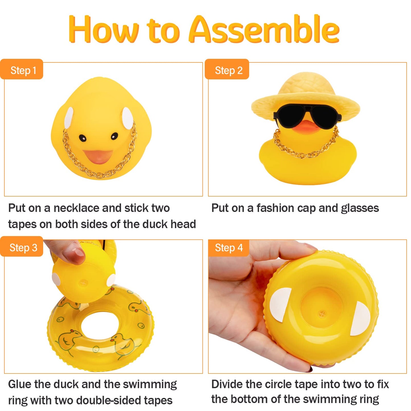wonuu Car Rubber Duck Car Duck Decoration Dashboard Car Ornament for Car Dashboard Decoration Accessories with Mini Bachelor Cap Necklace and Sunglasses