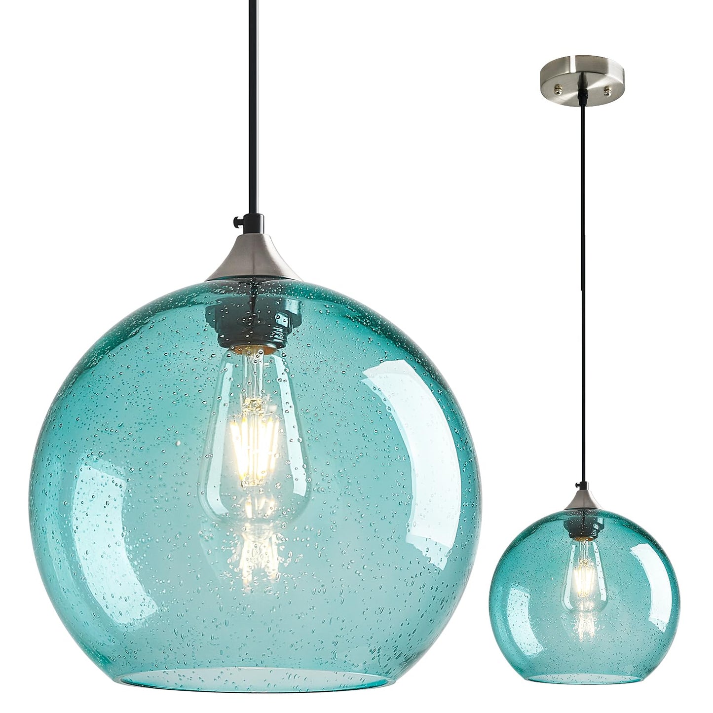 LBSQJ Light Blue Glass Pendant Lights Kitchen Island Globe Pendant Light Fixtures Modern Pendant Lighting for Bedroom Living Dining Room Light Fixture (9.84 in, 1 Pack)