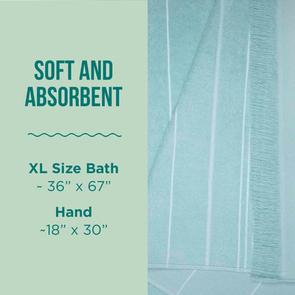 Sand Cloud Turkish Bath Towels Bundle for Bathroom, Set of 4 (Classic Seaglass) - Large Size - 100% Certified Organic Cotton Yarn is Lightweight, Soft & Absorbent - Premium Bath Towels Dry Faster