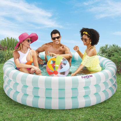Maccabi Art Pastel Stripe Inflatable Pool – 5.5ft Round Blow Up Pool for Adults with AirFlate Tool, Repair Patch & Drain Plug – DuraSeam Leak Protection – Dewdrop Blue & Puffy Cloud